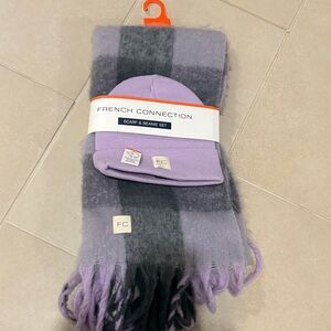 French Connection Lavender Charcoal beanie and scarf set wool cozy holiday gift